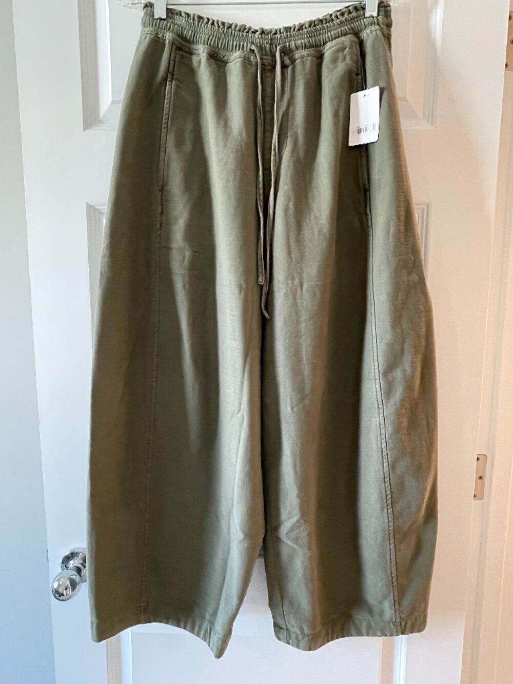 NWT Lucky Brand Cotton Tencel Elastic Waist Wide Leg Crop Pants Olive S